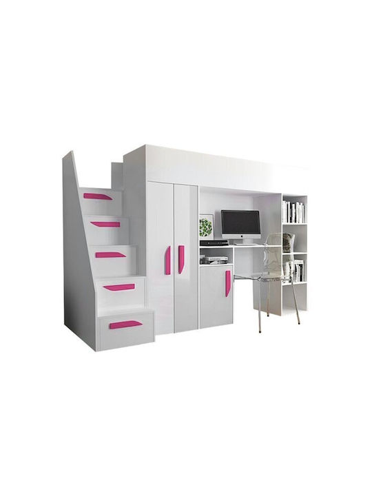 Kids Bed Loft Bed Single with Storage Space White for Mattress 90x200cm