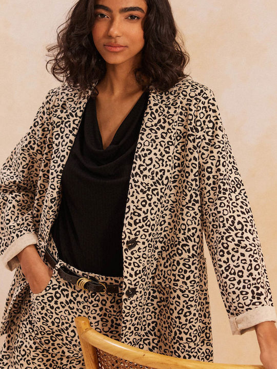 Namaste Μακρύ Γυναικείο Σακάκι Animal Print