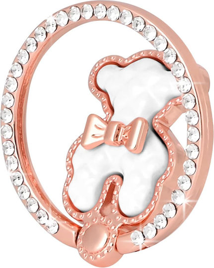 Z21-d Universal Phone Ring Holder – 360° Rotating Metal Grip Bear Head Design & Rhinestones 19000-white
