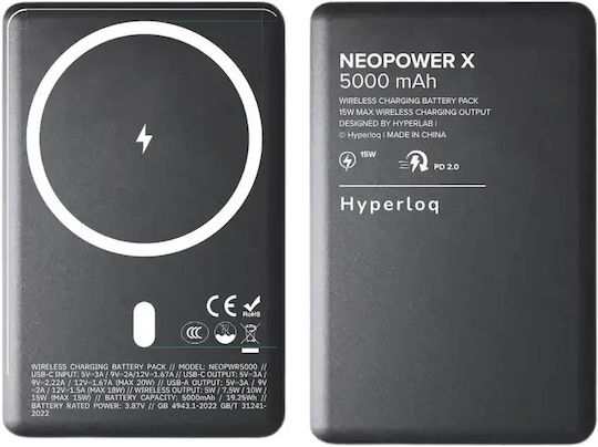 Hyperloq NeoPower X MagSafe 5000mAh 15W Power Delivery Μαύρο