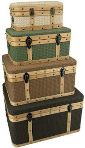 Set of 3 Wooden Decorative Trunks Brown