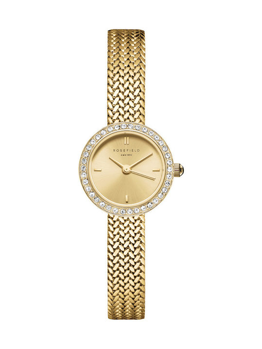 Rosefield Mini Small Edit Womens Watch 20.4mm Chronograph Battery With Gold Metal Bracelet