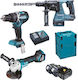 Makita DLX3196JX1 Σετ Γωνιακός Τροχός, Δραπανοκατσάβιδο & Πιστολέτο με 2 Μπαταρίες 2Ah και Θήκη