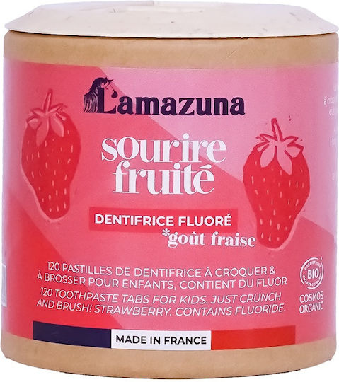 Lamazuna Toothpaste Tablets for Kids Strawberry Flavor Certified Cosmos Organic 120pcs
