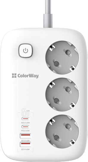 ColorWay Πολύπριζο 3 Θέσεων με 2 USB-A, 2 USB-C και Καλώδιο 2m