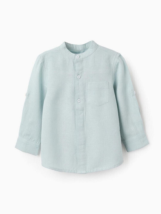 Kids Shirt Long Sleeve Linen Mint Green
