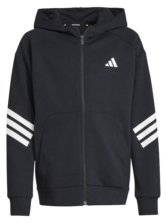 Kids Sweatshirt Cardigan With Hood And Pockets Black Future Icons 3-Stripes