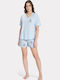 Pijadore Sommer Damen Pyjama-Set Light Blue