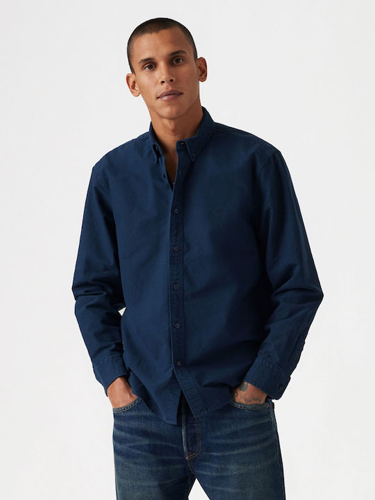 Authentic Long-sleeved Cotton Shirt in Wide Line Navy Blazer