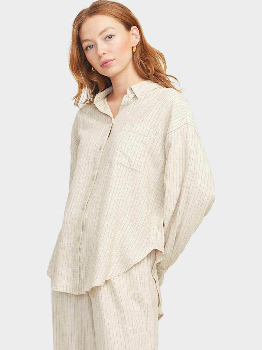 Jack & Jones Μακρυμάνικο Γυναικείο Πουκάμισο Μπεζ