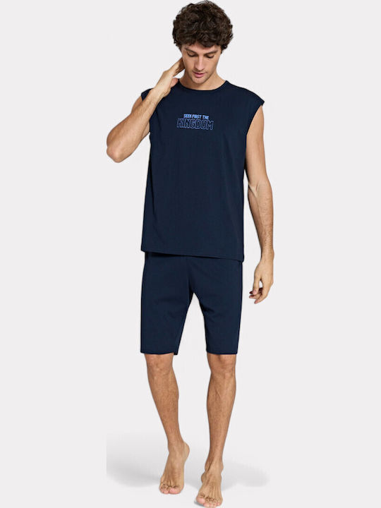 Ανδρική Πιτζάμα Kingdom Pijadore Μπλέ– 100% Βαμβάκι Pjdr1816-2-μπλε