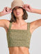 Γυναικείο Crop Top Βαμβακερό Χακί