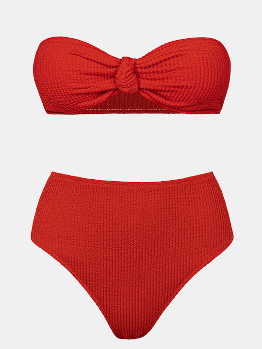 Strapless Bikini Set with High-Waisted Textured...