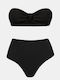 Strapless Bikini Set with High-Waisted Crinkle Bottom Black
