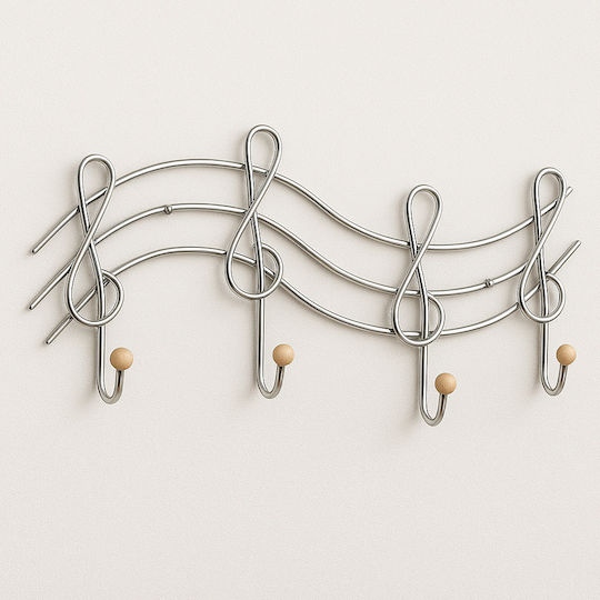 Metallische Wandhalterung 4 Haken 44x5x16cm