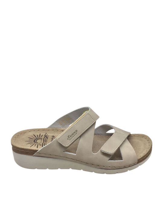 Leather Women's Flat Sandals Anatomic in Beige Color