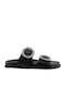 Leather Women's Flat Sandals in Black Color
