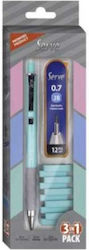 Комплект механични моливи – Гума – Графити “steps Pastel” Ментово зелено 0.7 мм Serve