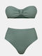 Strapless Bikini Set with High-Waisted Crinkle Teal Bottoms