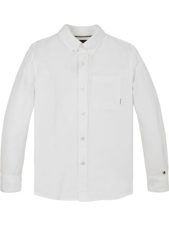 Kids Shirt Long Sleeve Linen White