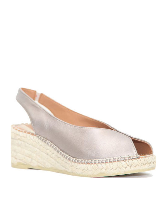 Women's Leather Platform Espadrilles Silver