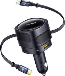 Baseus Enjoyment Max Auto-Ladegerät mit Anschlüssen 1xUSB-A 1xType-C und Kabel Typ-C,TC-TC / Blitzschlag