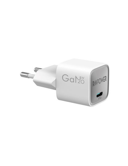 RAVPower Ladegerät ohne Kabel GaN mit USB-C Anschluss 20W Stromlieferung Weißs (RP-PC1055)