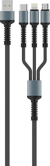 ColorWay Braided USB to Lightning / Type-C / micro USB Cable 4A Γκρι 1.2m (CW-CBU3003-GR)