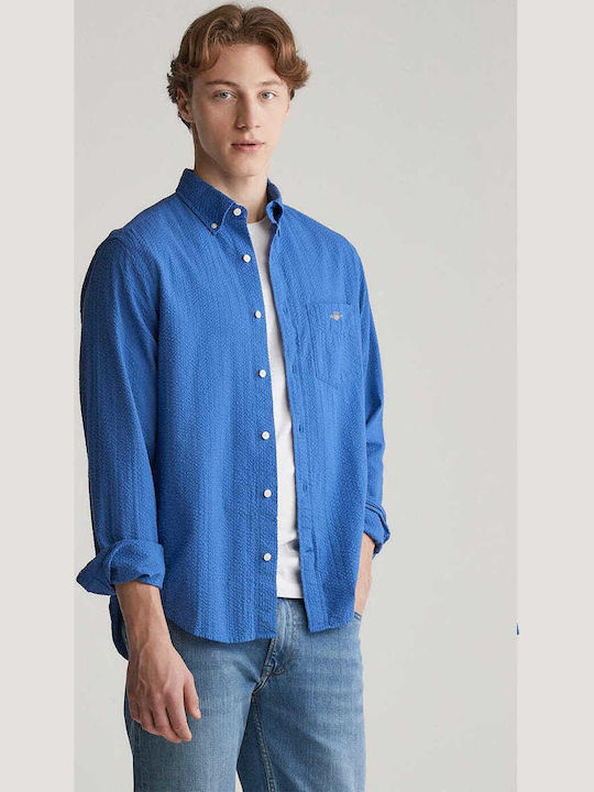 Gant Seersucker Long-sleeved Cotton Shirt Blue.