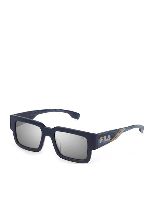 FILA Men's Sunglasses with Navy Blue Plastic Frame and Gray Lens SFI314 6S9X