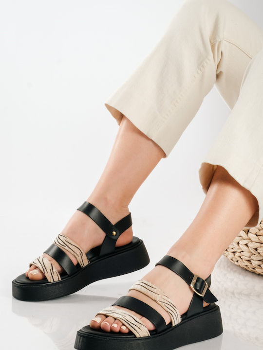 Flache Sandalen für Damen Flatforms in Schwarz Farbe