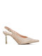 Leather Pointed Toe Beige Heels with Strap