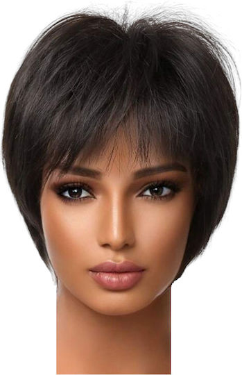 Wig with Synthetic Hair in Black Color 25cm