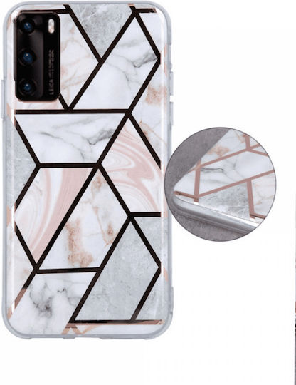Carcasă Geometrică din Marmură Huawei P40 Roz