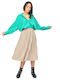 Pleated High-waisted Midi Skirt Ecru