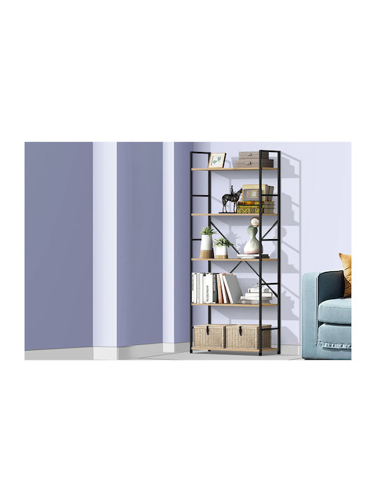 Bibliotecă Artemis-60144 Stejar 5 Rafturi 58,6x23,5x144 cm Cadru Metalic Negru