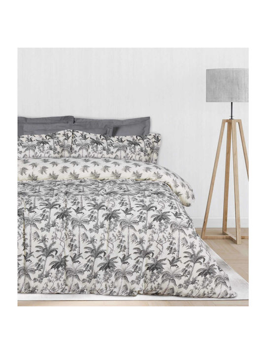 Das Home Bettwäsche-Set Halb-Doppel mit Gummiband 120x200+35cm. Casual 5429 Ecru, Grey 3Stück