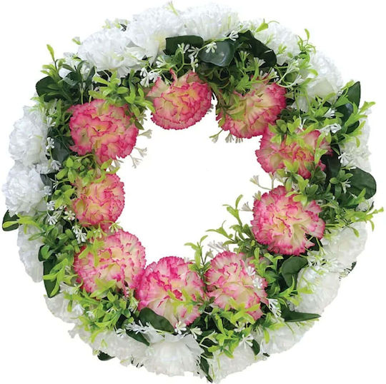 Coral White Carnation Flower Wreath Ø44cm 16/box 13-24341-1