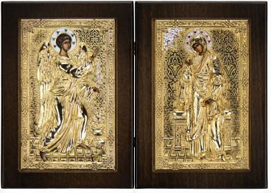 Diptych of the Annunciation of the Theotokos Wooden Icon Gold Background 13 X 18 Cm Authentic Product of Vatopedi Monastery Holy Great Monastery Vatopedi Imv_28807