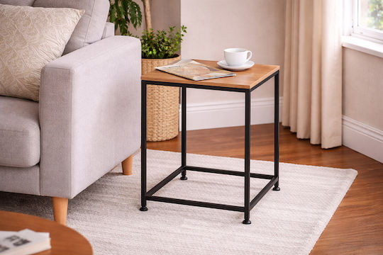 Square Side Coffee Table Kivos Metal Sonoma Black W45xL45xH45cm
