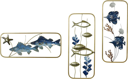 Decorațiune de Perete din Metal General Trade Compoziție Pește 61,5 cm Albastru-Auriu