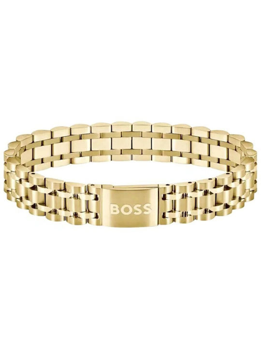 Boss Men's Handcuff Bracelet Made of Gold Plated Stainless Steel 21cm
