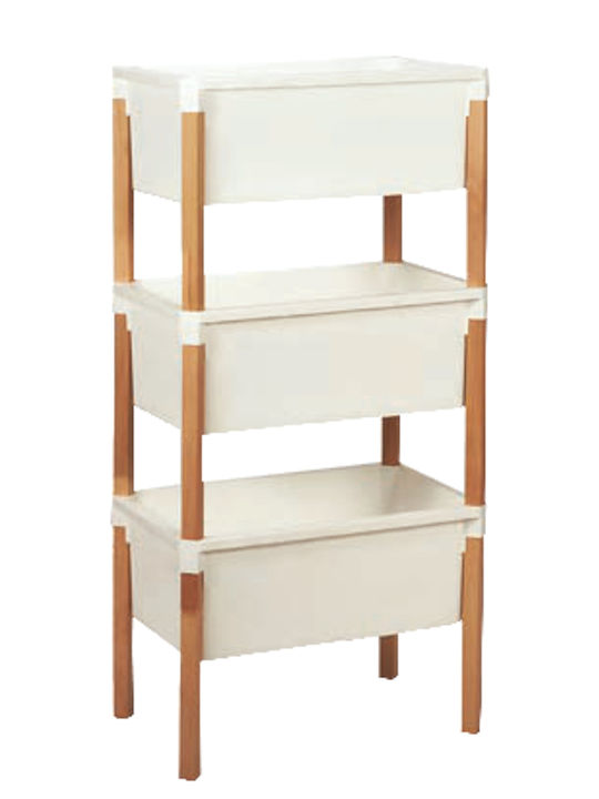 Plastic Organizer Shelf with 3 Wooden Shelves and Legs 47x30x106
