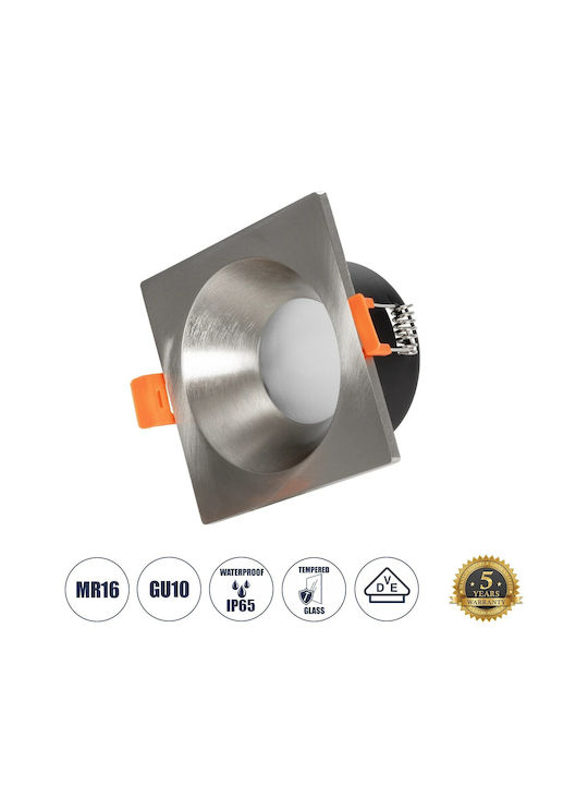 GloboStar Pătrat Metalic Spot Încorporat cu Soclu GU10 Argintiu 8.5x8.5cm. 1buc