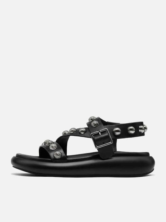 Ash Combo A Leather Women's Flat Sandals Black