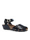 Leder Flache Sandalen für Damen in Schwarz Farbe