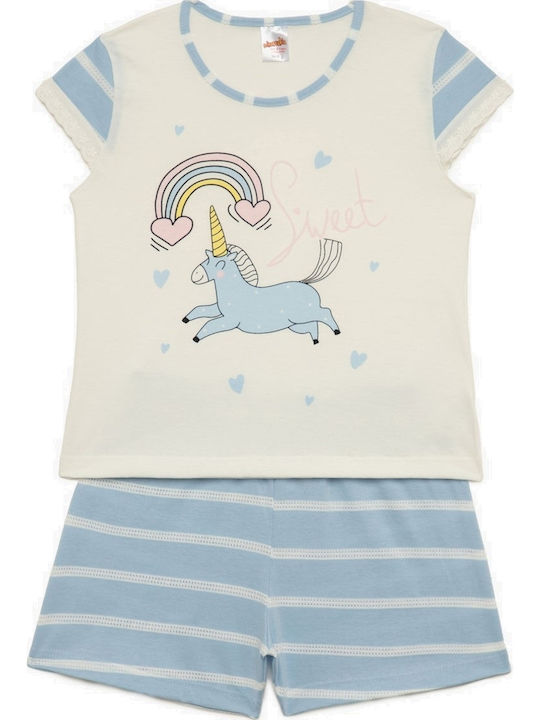 Minerva Kids' Pajamas Summer Cotton Ecru Unicorn Stripes