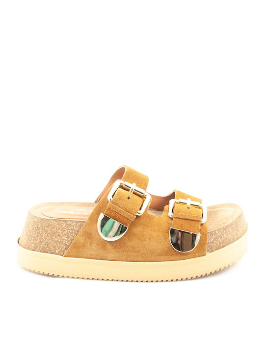 Sante Leather Women's Flat Sandals Tabac Brown