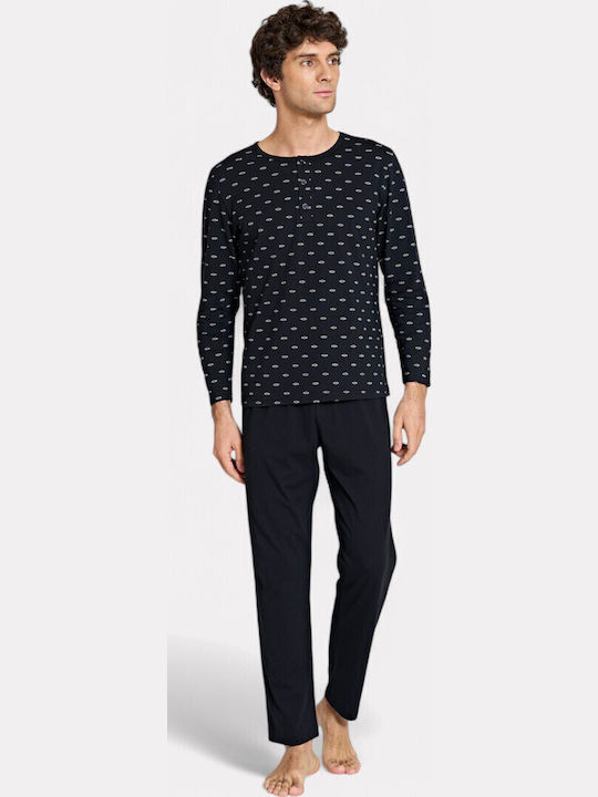 Pijadore Black Men's Button Design Pyjama – Long Sleeve Pjdr1824-1-black