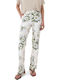 Women's Fabric Trousers Straight Line Floral Ecru, Beige, Green